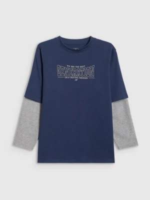 Chłopięcy longsleeve z nadrukiem 4F 4FJRSS26TLONM631 - granatowy 4F JUNIOR