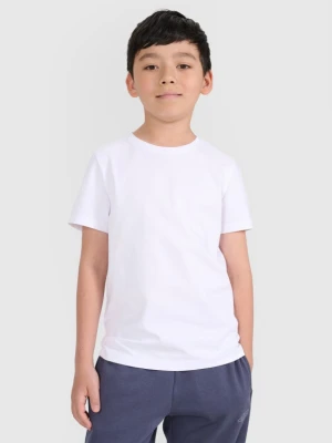 Chłopięcy t-shirt bez nadruku 4F 4FJRMM00TTSHM3254 - biały 4F JUNIOR