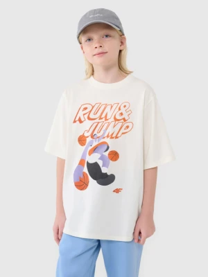 Chłopięcy t-shirt oversize z nadrukiem 4F 4FJASAW24TTSHM2596 - biały 4F JUNIOR