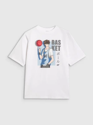 Chłopięcy t-shirt oversize z nadrukiem 4F 4FJRAW25TTSHM3062 - biały 4F JUNIOR