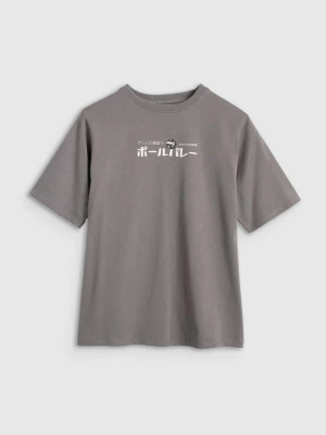 Chłopięcy t-shirt oversize z nadrukiem 4F 4FJRAW25TTSHM3064 - szary 4F JUNIOR