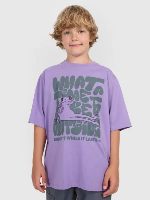 Chłopięcy t-shirt oversize z nadrukiem 4F 4FJRAW25TTSHM3207 - fioletowy 4F JUNIOR
