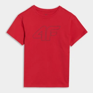 Chłopięcy t-shirt oversize z nadrukiem 4F 4FJWSS25TTSHM2325 - czerwony 4F JUNIOR