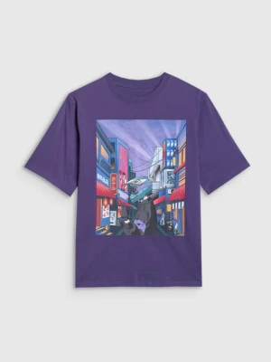 Chłopięcy t-shirt z nadrukiem 4F 4FJRAW25TTSHM3061 - fioletowy 4F JUNIOR