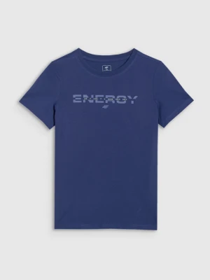 Chłopięcy t-shirt z nadrukiem 4F 4FJRAW25TTSHM3167 - granatowy 4F JUNIOR
