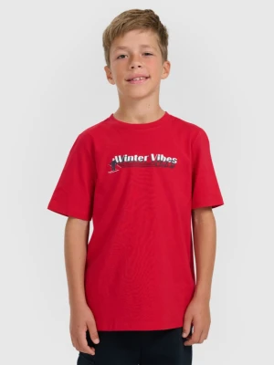 Chłopięcy t-shirt z nadrukiem 4F 4FJRAW25TTSHM3168 - czerwony 4F JUNIOR