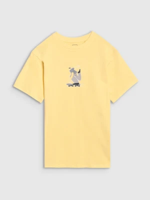 Chłopięcy t-shirt z nadrukiem 4F 4FJRSS25TTSHM2641 - żółty 4F JUNIOR