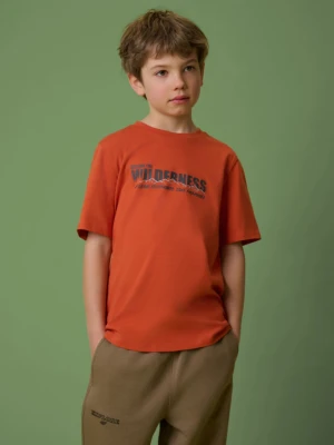 Chłopięcy t-shirt z nadrukiem 4F 4FJRSS26TTSHM3695 - pomarańczowy 4F JUNIOR