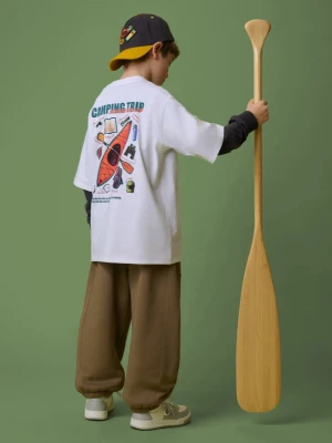 Chłopięcy t-shirt z nadrukiem 4F 4FJRSS26TTSHM3696 - biały 4F JUNIOR