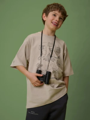 Chłopięcy t-shirt z nadrukiem 4F 4FJRSS26TTSHM3697 - beżowy 4F JUNIOR