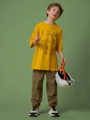 Chłopięcy t-shirt z nadrukiem 4F 4FJRSS26TTSHM3747 - żółty 4F JUNIOR