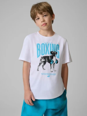 Chłopięcy t-shirt z nadrukiem 4F 4FJRSS26TTSHM3830 - biały 4F JUNIOR