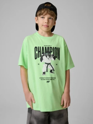 Chłopięcy t-shirt z nadrukiem 4F 4FJRSS26TTSHM3831 - zielony 4F JUNIOR