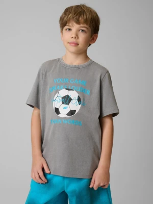 Chłopięcy t-shirt z nadrukiem 4F 4FJRSS26TTSHM3833 - szary 4F JUNIOR