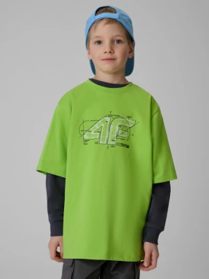 Chłopięcy t-shirt z nadrukiem 4F 4FJRSS26TTSHM3857 - zielony 4F JUNIOR
