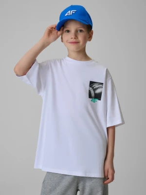 Chłopięcy t-shirt z nadrukiem 4F 4FJRSS26TTSHM3863 - biały 4F JUNIOR