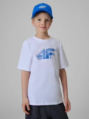 Chłopięcy t-shirt z nadrukiem 4F 4FJRSS26TTSHM3864 - biały 4F JUNIOR