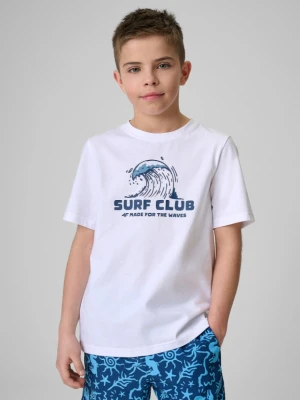 Chłopięcy t-shirt z nadrukiem 4F 4FJRSS26TTSHM3901 - biały 4F JUNIOR