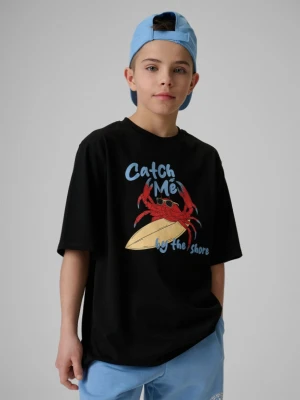 Chłopięcy t-shirt z nadrukiem 4F 4FJRSS26TTSHM3903 - czarny 4F JUNIOR