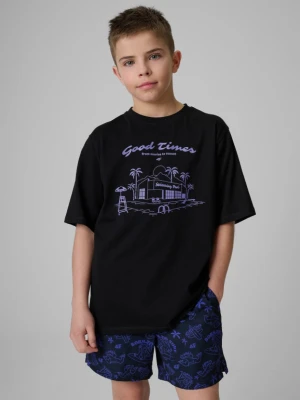 Chłopięcy t-shirt z nadrukiem 4F 4FJRSS26TTSHM3907 - czarny 4F JUNIOR