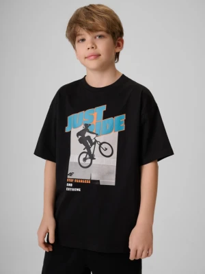 Chłopięcy t-shirt z nadrukiem 4F 4FJRSS26TTSHM4169 - czarny 4F JUNIOR