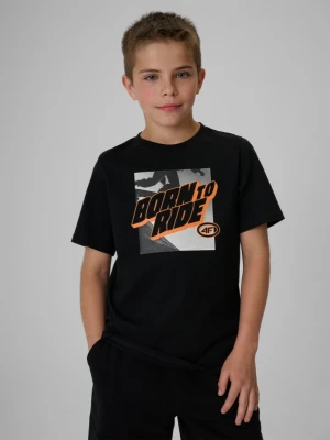 Chłopięcy t-shirt z nadrukiem 4F 4FJRSS26TTSHM4170 - czarny 4F JUNIOR