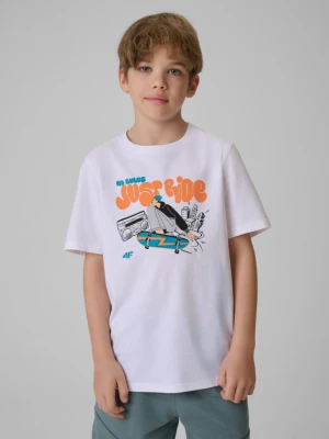 Chłopięcy t-shirt z nadrukiem 4F 4FJRSS26TTSHM4171 - biały 4F JUNIOR