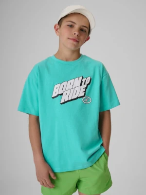 Chłopięcy t-shirt z nadrukiem 4F 4FJRSS26TTSHM4174 - miętowy 4F JUNIOR