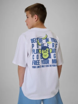 Chłopięcy t-shirt z nadrukiem 4F 4FJRSS26TTSHM4276 - biały 4F JUNIOR