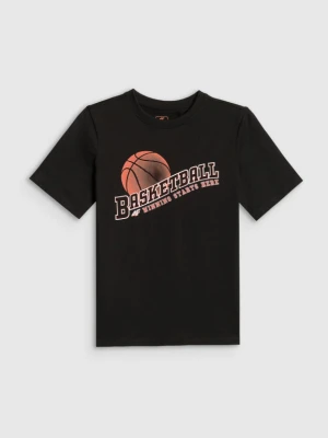 Chłopięcy t-shirt z nadrukiem 4F 4FJRSS26TTSHM4278 - czarny 4F JUNIOR