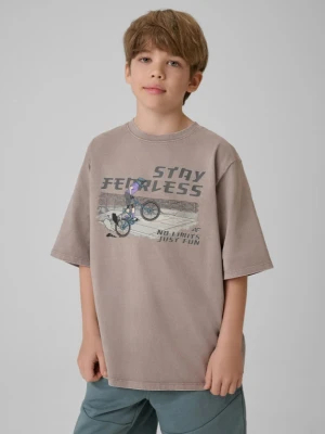 Chłopięcy t-shirt z nadrukiem 4F 4FJRSS26TTSHM4279 - szary 4F JUNIOR