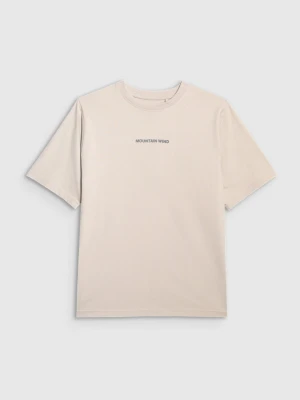 Chłopięcy t-shirt z nadrukiem 4F 4FJWSS25TTSHM1879 - beżowy 4F JUNIOR