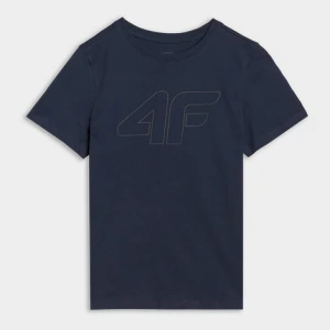Chłopięcy t-shirt z nadrukiem 4F 4FJWSS25TTSHM2179 - granatowy 4F JUNIOR