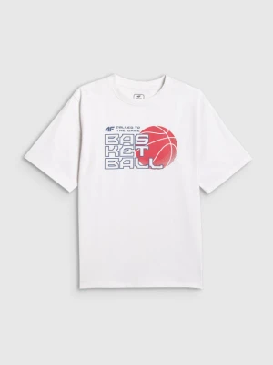 Chłopięcy t-shirt z nadrukiem 4F 4FJWSS26TFTSM1968 - biały 4F JUNIOR