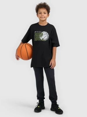 Chłopięcy t-shirt z nadrukiem 4F 4FJWSS26TFTSM1968 - czarny 4F JUNIOR