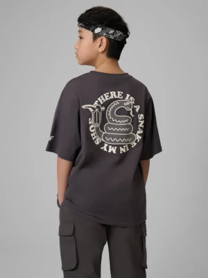 Chłopięcy t-shirt z nadrukiem 4F 4FJWSS26TTSHM2813 - szary 4F JUNIOR