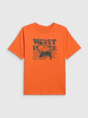 Chłopięcy t-shirt z nadrukiem 4F 4FJWSS26TTSHM2814 - pomarańczowy 4F JUNIOR