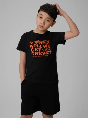 Chłopięcy t-shirt z nadrukiem 4F 4FJWSS26TTSHM2816 - czarny 4F JUNIOR