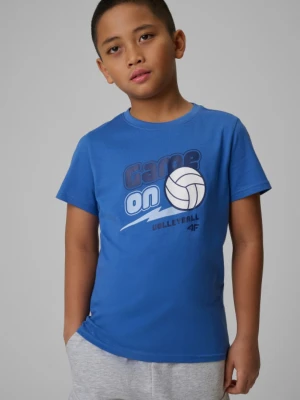 Chłopięcy t-shirt z nadrukiem 4F 4FJWSS26TTSHM3011 - granatowy 4F JUNIOR