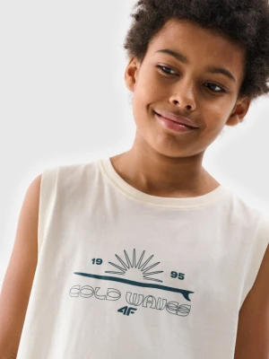 Chłopięcy top tank z nadrukiem 4F 4FJWSS25TSLEM163 - biały 4F JUNIOR