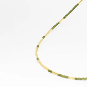 Choker z koralikami; oliwkowymi, srebrny pozłacany Ania Kruk