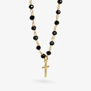Choker z kryształkami; i krzyżykiem, srebrny pozłacany Ania Kruk CZARNY