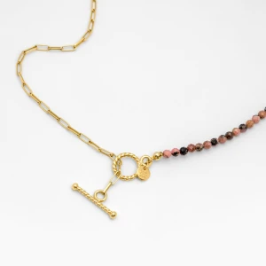 Choker z rodonitem; srebrny pozłacany Ania Kruk CIEMNORÓŻOWY