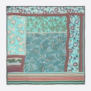 Chusta jedwab patchwork paisley i kwiaty akwamaryna BIMBA Y LOLA