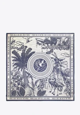 Chusta jedwabna z motywem natury granatowo - kremowa Wittchen