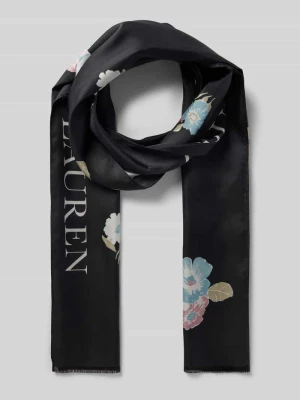Chusta jedwabna z nadrukiem z logo i frędzlami Lauren Ralph Lauren