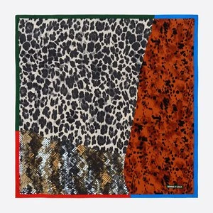 Chusta patchwork kontrastowe ramki printy zwierzęta brązowa BIMBA Y LOLA