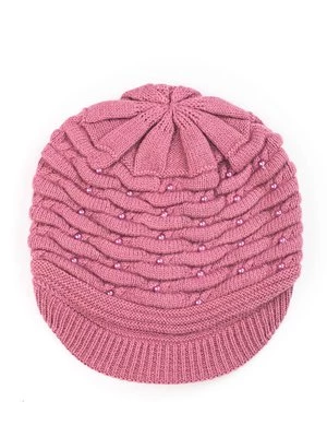 Ciemno-różowa czapka damska z perełkami Shelvt