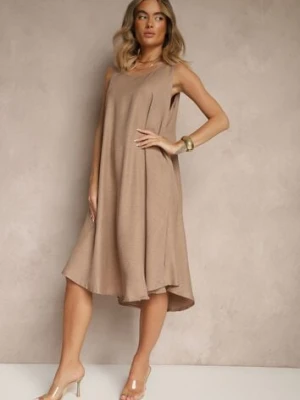 Ciemnobeżowa Basicowa Sukienka o Rozkloszowanym Kroju Mevolira h&s