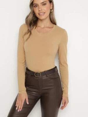 Ciemnobeżowa Bawełniana Bluzka na Długi Rękaw Miathania glo-story